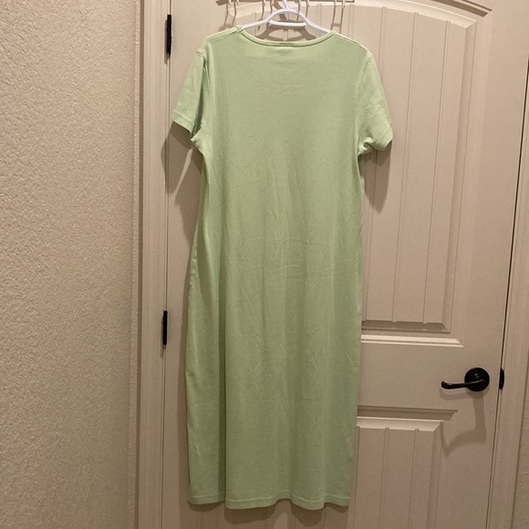 L.L. Bean VTG Women’s Sz M Modest Maxi Dress Green Cotton V-Neck Short Sleeves - Picture 4 of 4